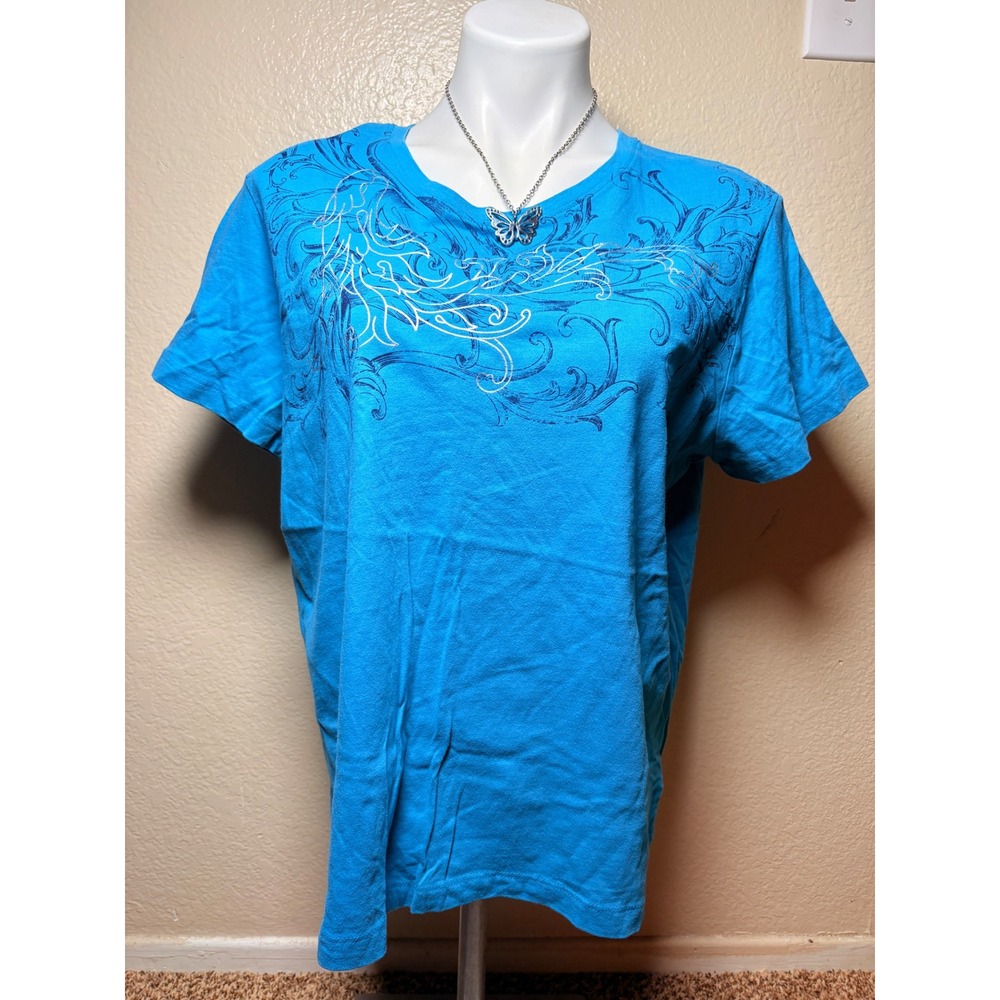 ❌❌❌SOLD❌❌❌Y2K White Stag Womens XL Blue Graphic Sc T-Shirt Tee #7